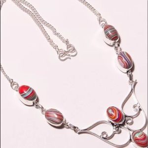 Rainbow calsilica & silver necklace NEW